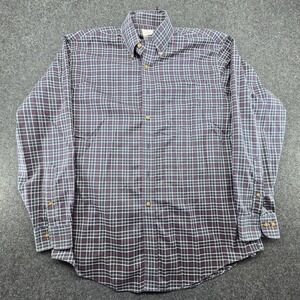Brooks Brothers Dress Shirt Men's Sz. Large Non-Iron Original Polo Plaid Blue